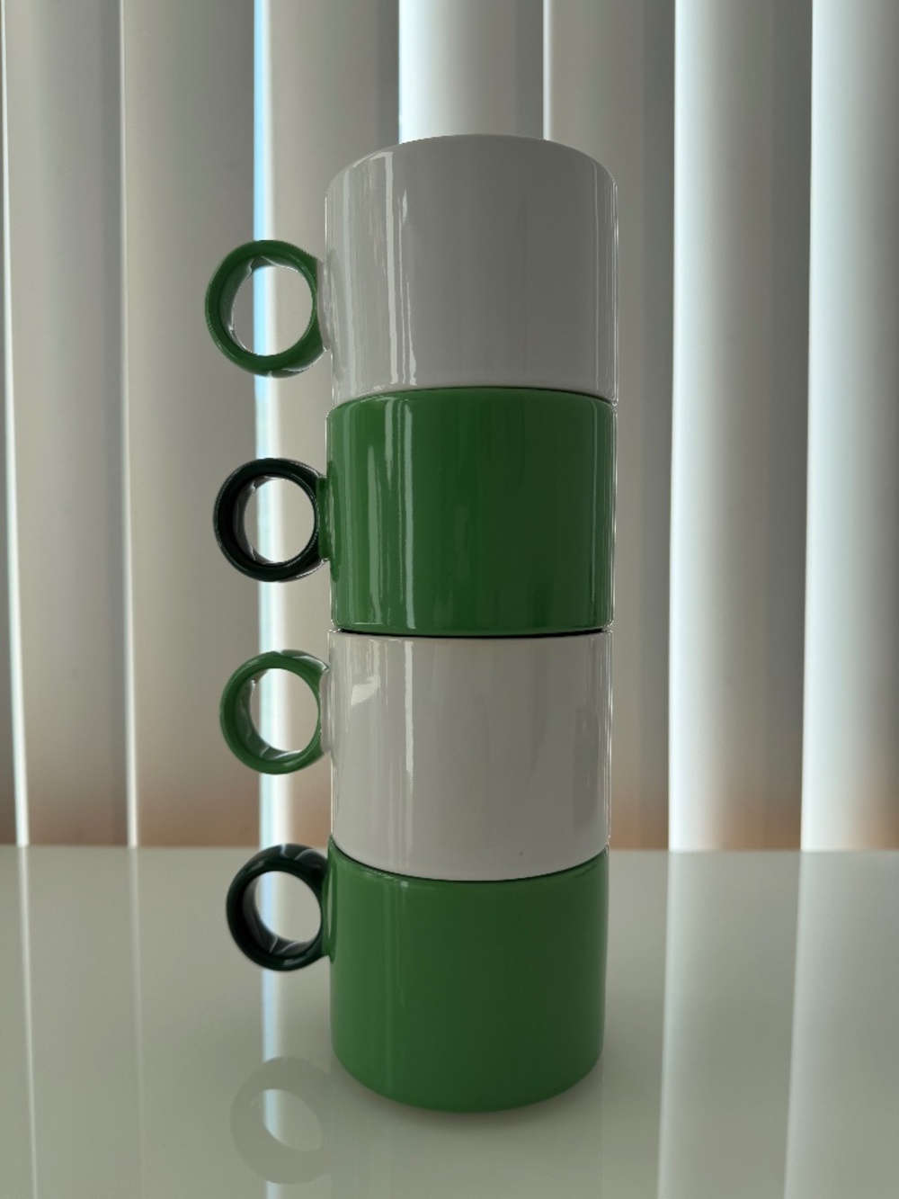 IKEA PIGGAL Mugs (10oz) - White/Green - Set of 4